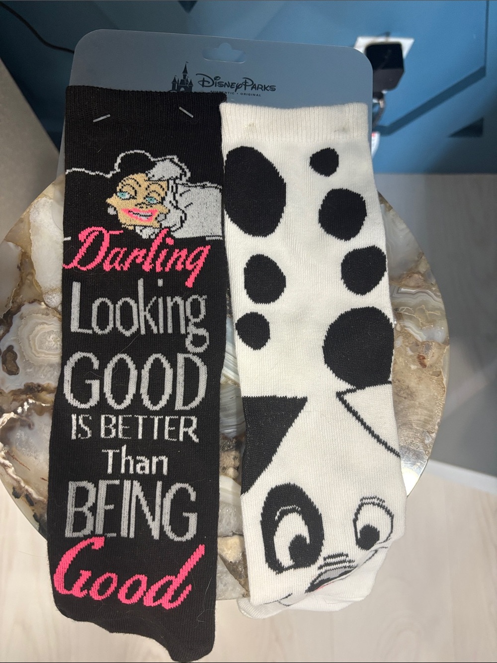 Unisex - New! Disney Cruella De Vil Black, White & Pink Crew Socks